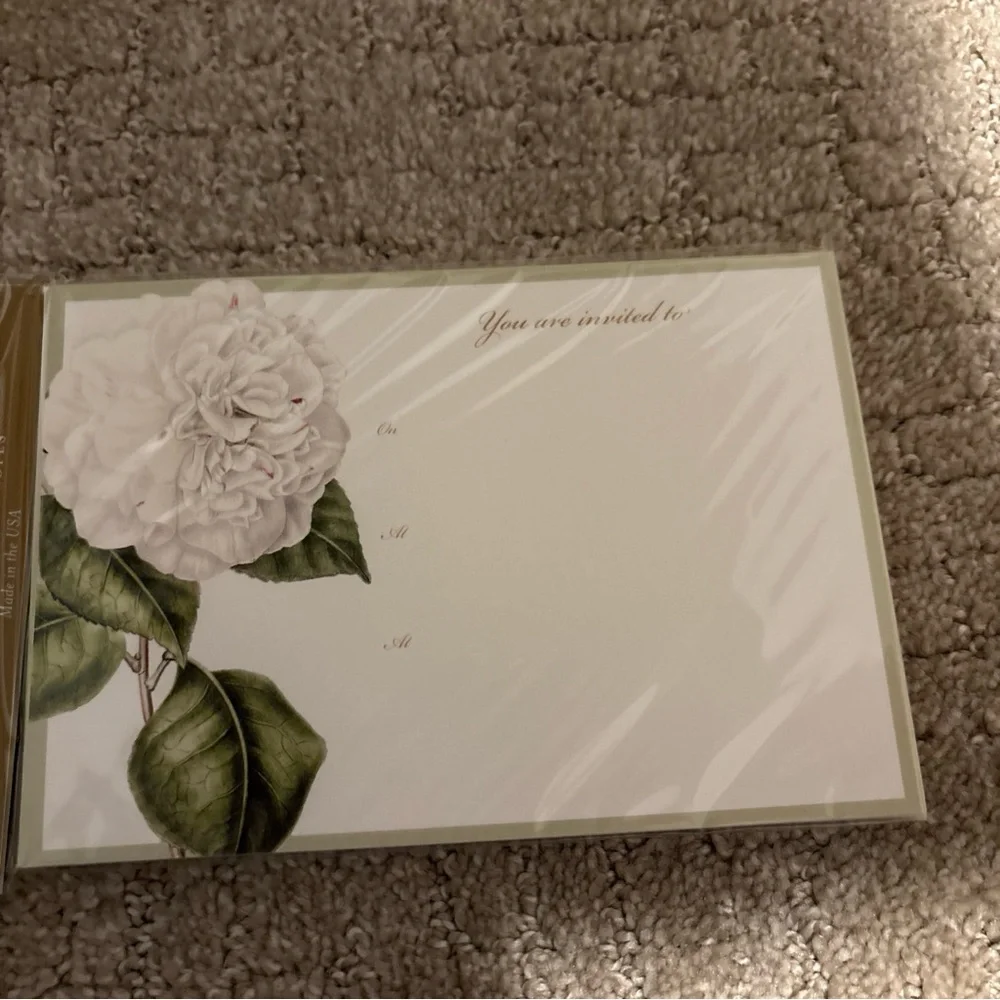 Caspari Gallery Collection Invitations 8 Cards W Envelopes Camellia Garden Ivory
